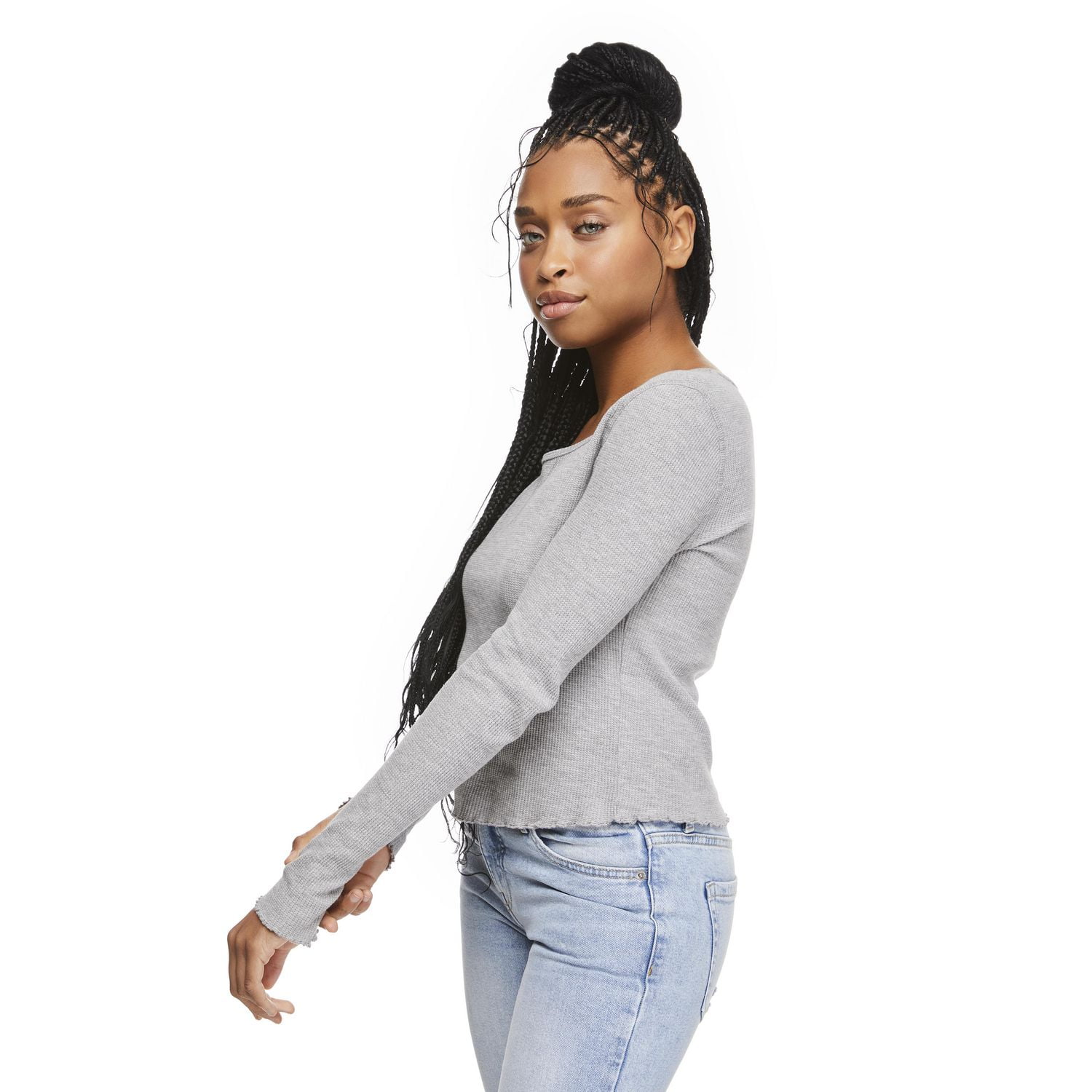 No Boundaries Women's Waffle Long Sleeve Tee