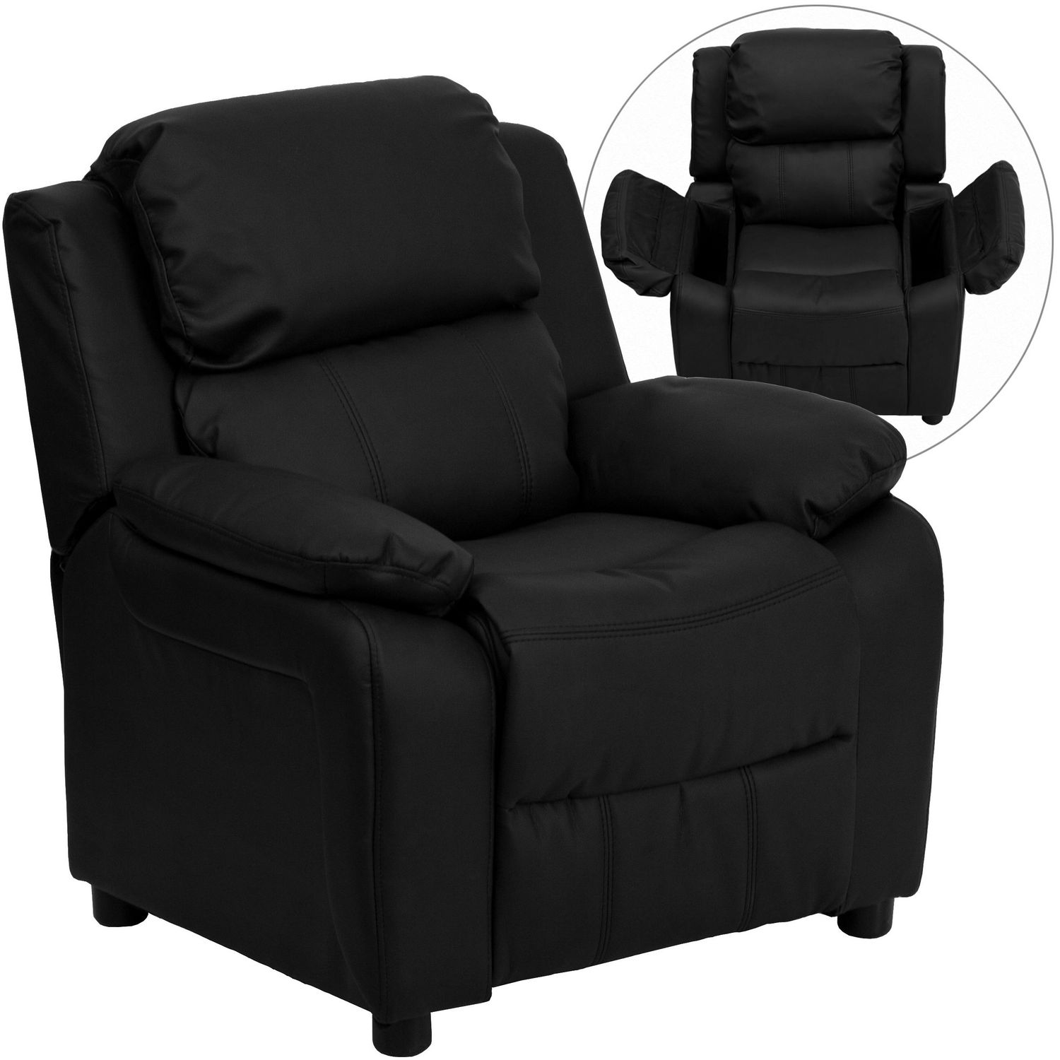 Deluxe Padded Contemporary Black Leather Kids Recliner With Storage Arms Walmart Canada