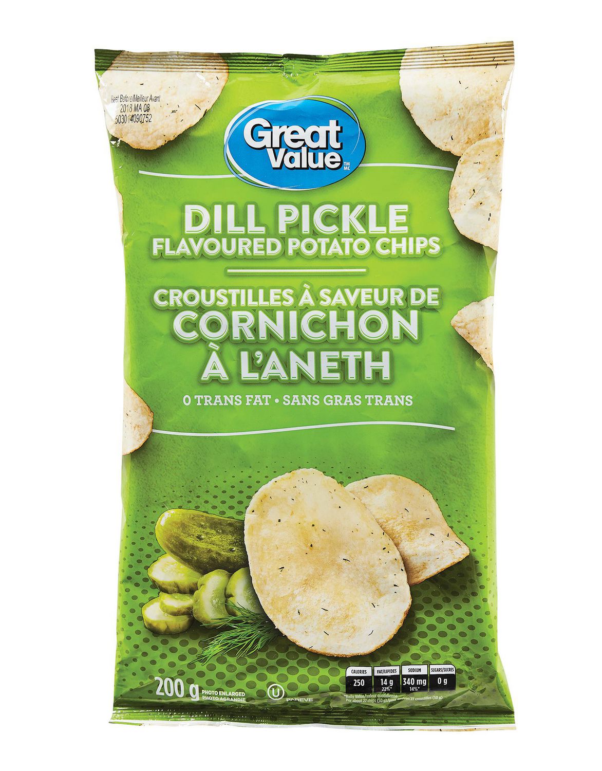 Great Value Dill Pickle Flavoured Potato Chips | Walmart Canada
