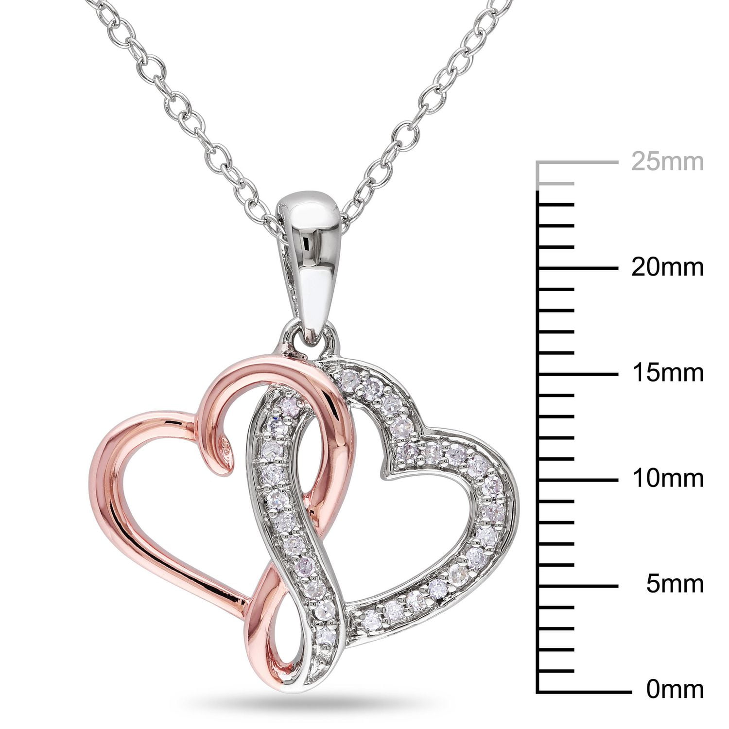 Miabella 0.14 Carat T.W. Diamond Two-Tone Sterling Silver Interlocking Heart  Pendant, 18"