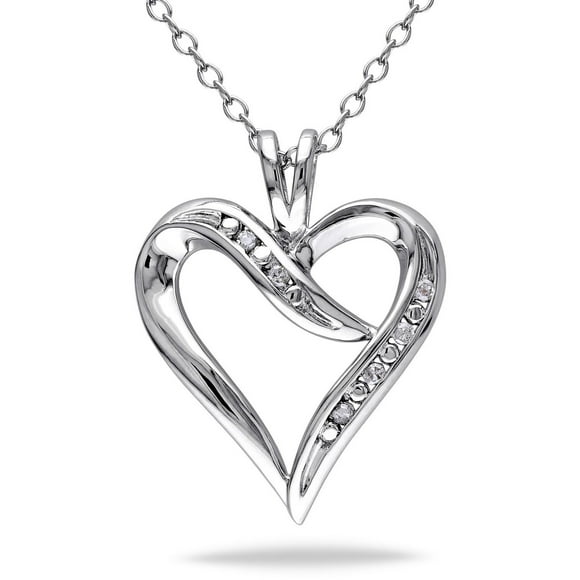 Pendentif de forme cœur Miabella avec accents de diamants en argent sterling, 18 po