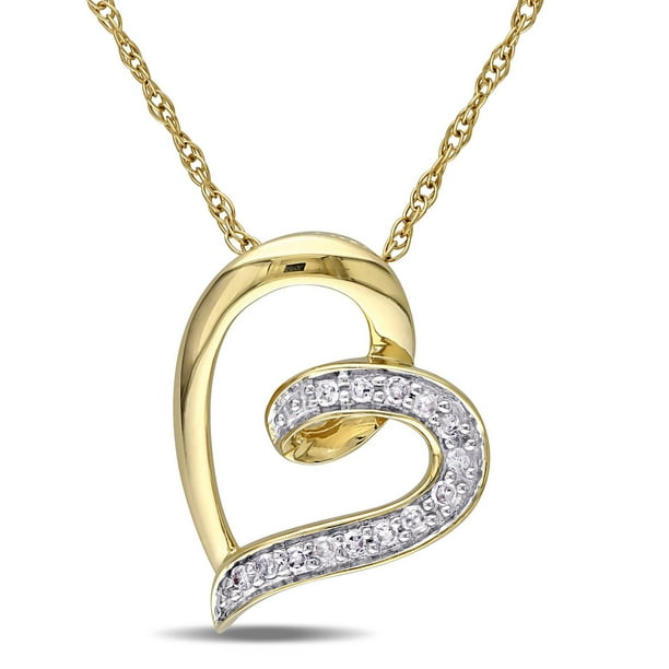 Pendentif de forme cœur Miabella avec accents de diamants en or jaune 10K, 17 po