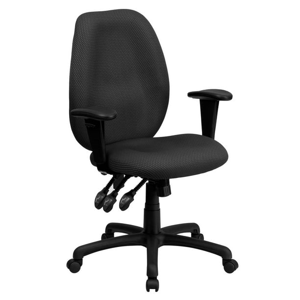 Chaise exécutive ergonomique pivotante multifonctions en tissu gris à dossier haut avec appui-bras réglable