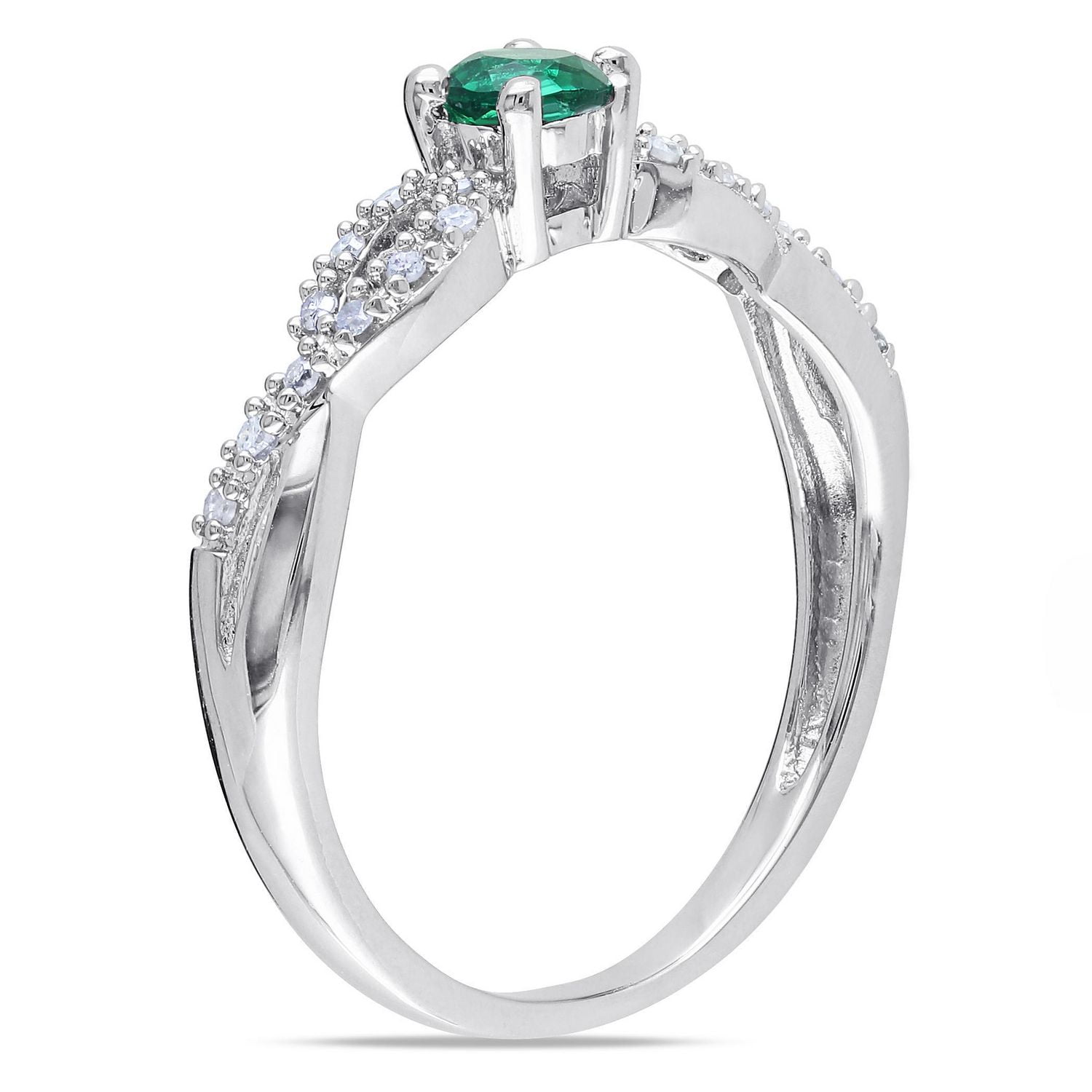 Tangelo 0.10 Carat T.G.W. Created Emerald And Diamond-Accent Sterling Silver Cross-Over Ring