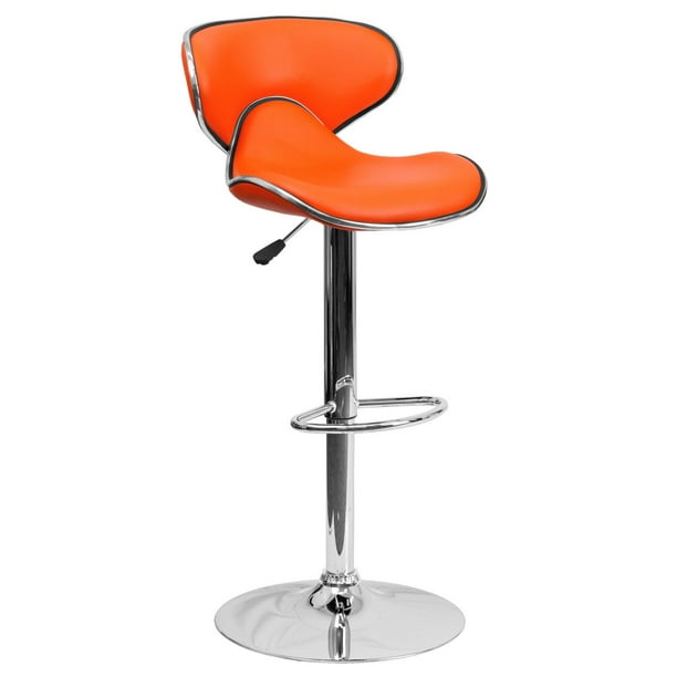 Contemporary Cozy Mid-Back Orange Vinyl Adjustable Height Barstool with  Chrome Base [FLF-DS-815-ORG-GG] 