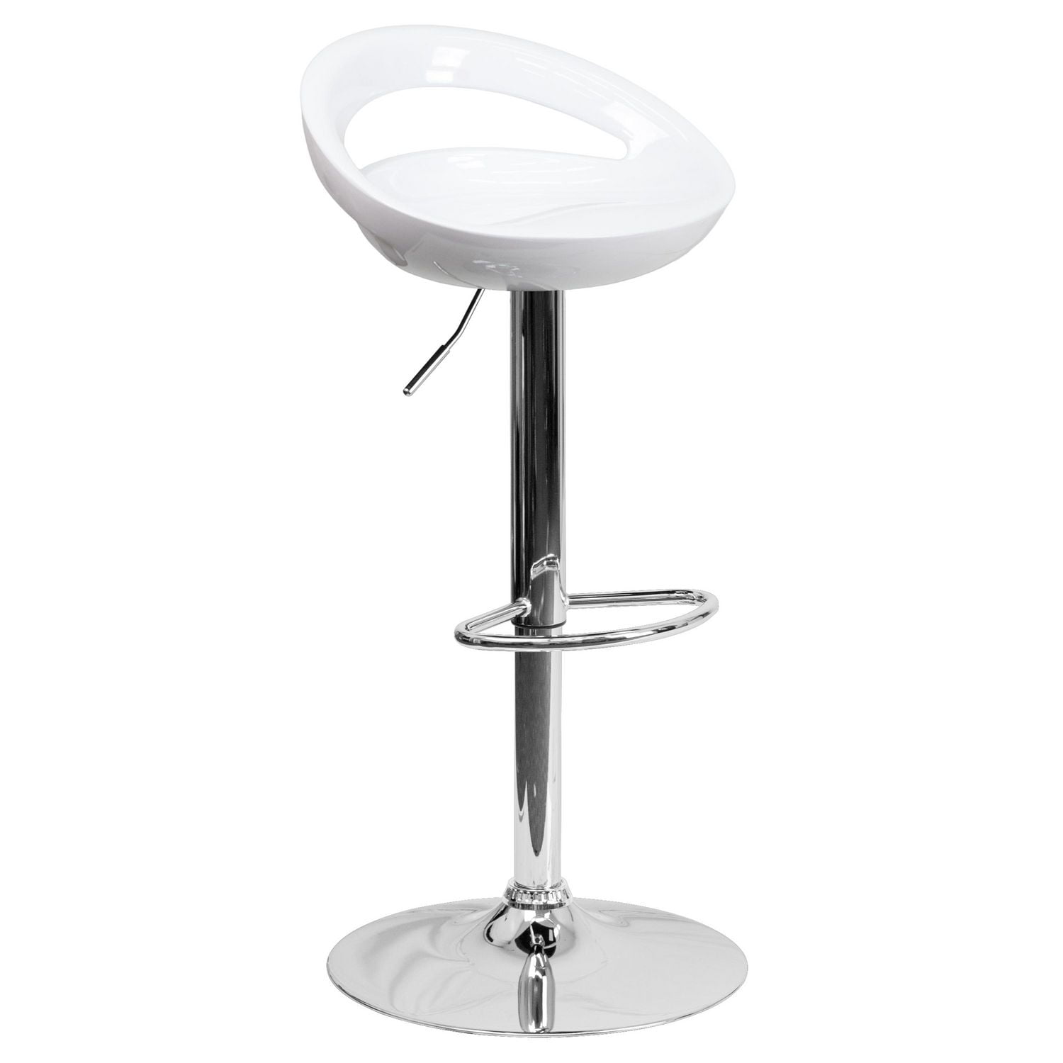 Contemporary White Plastic Adjustable Height Barstool with Rounded