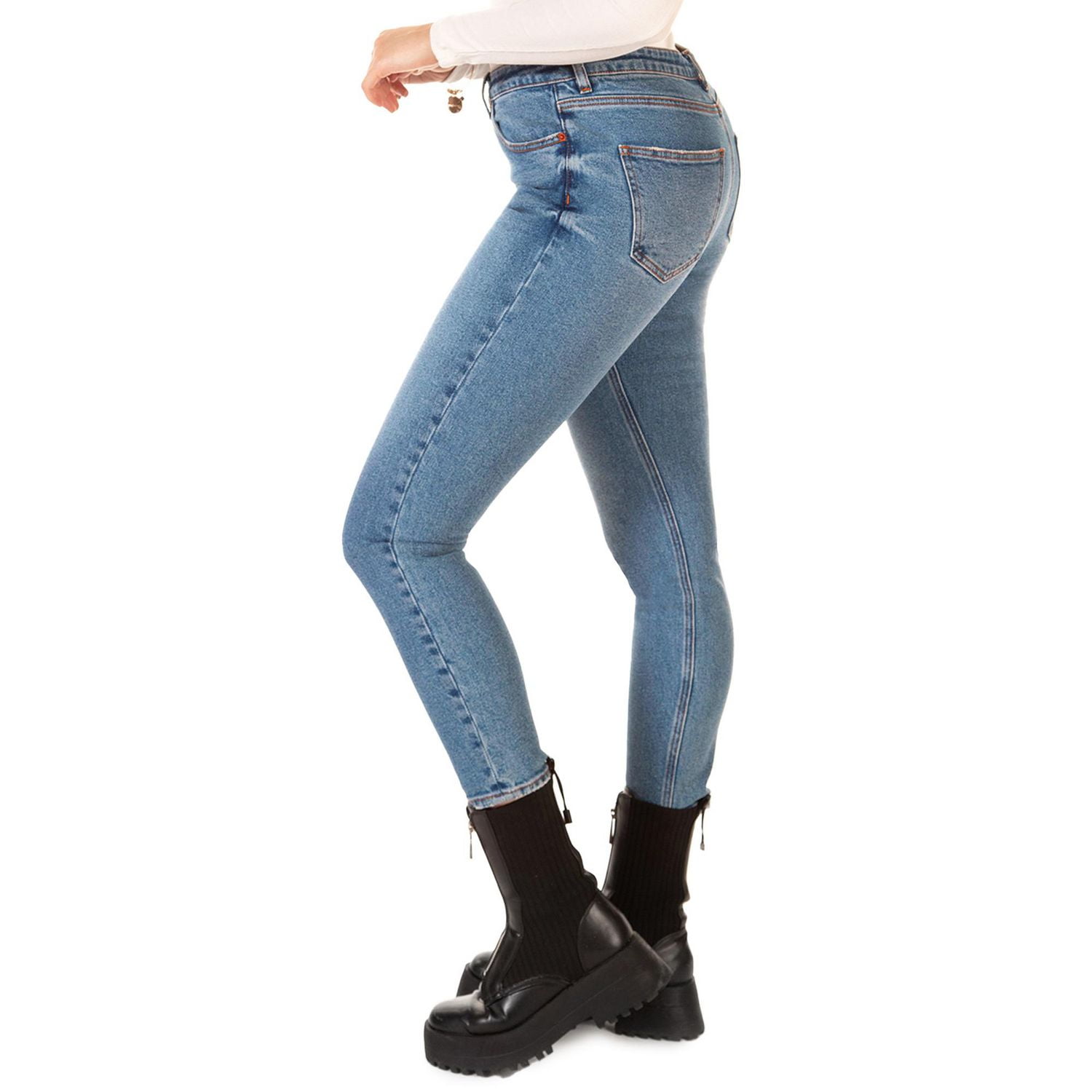 Skinny, 5-pocket, ankle length stretch denim jeans in light blue wash, Skinny denim jeans