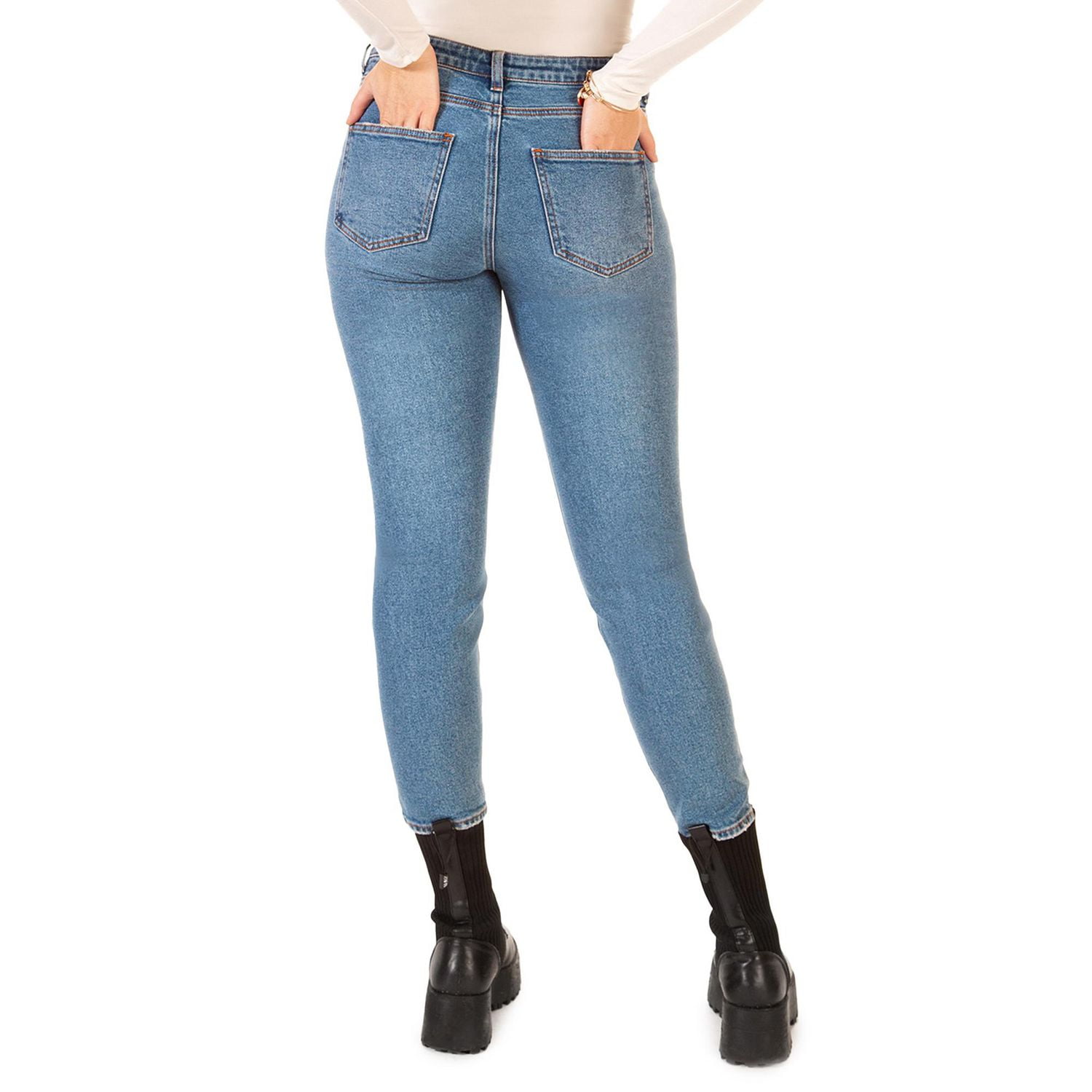 Skinny, 5-pocket, ankle length stretch denim jeans in light blue wash, Skinny denim jeans