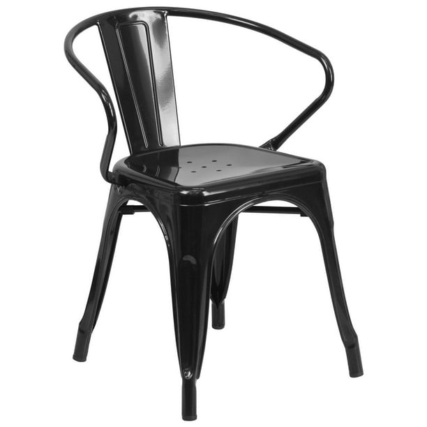 Chaise pour l'intérieur et l'extérieur en métal noir avec appui-bras