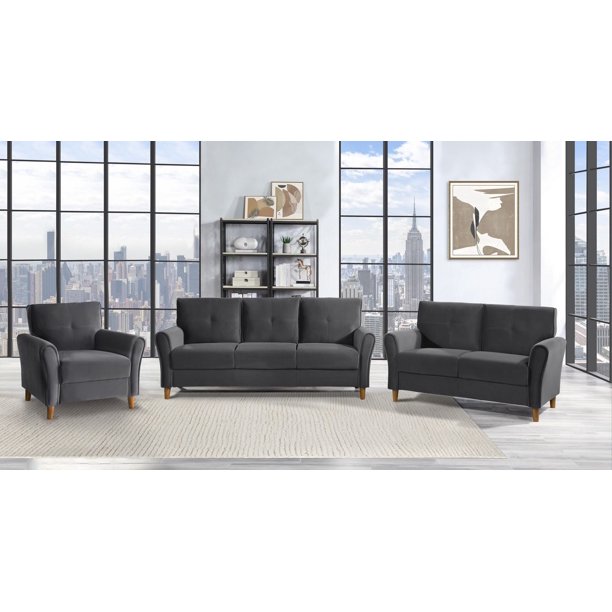 Topline Home Furnishings Grey Velvet 3pc Sofa Collection Walmart.ca