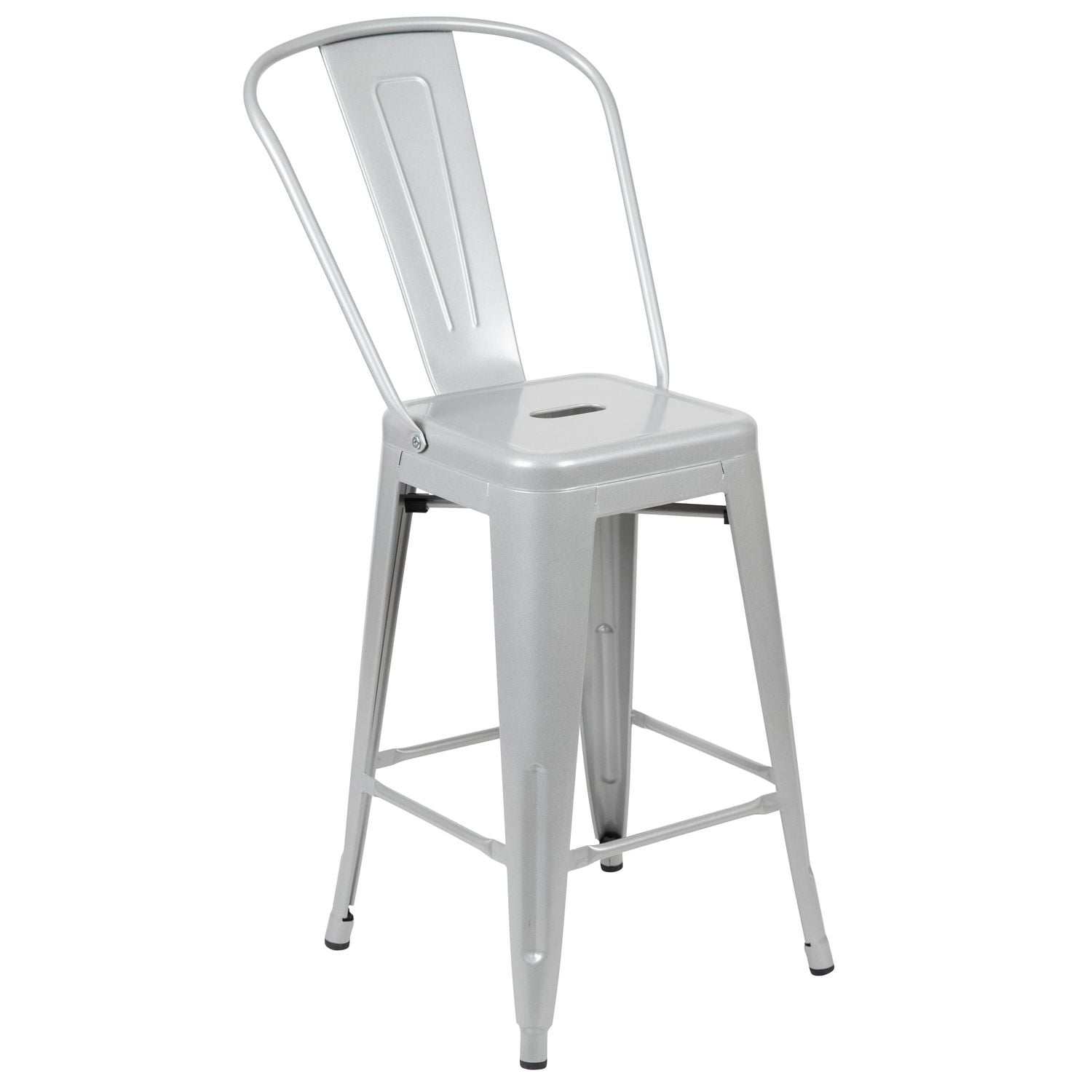 24'' High Silver Metal IndoorOutdoor Counter Height Stool with Back Walmart Canada