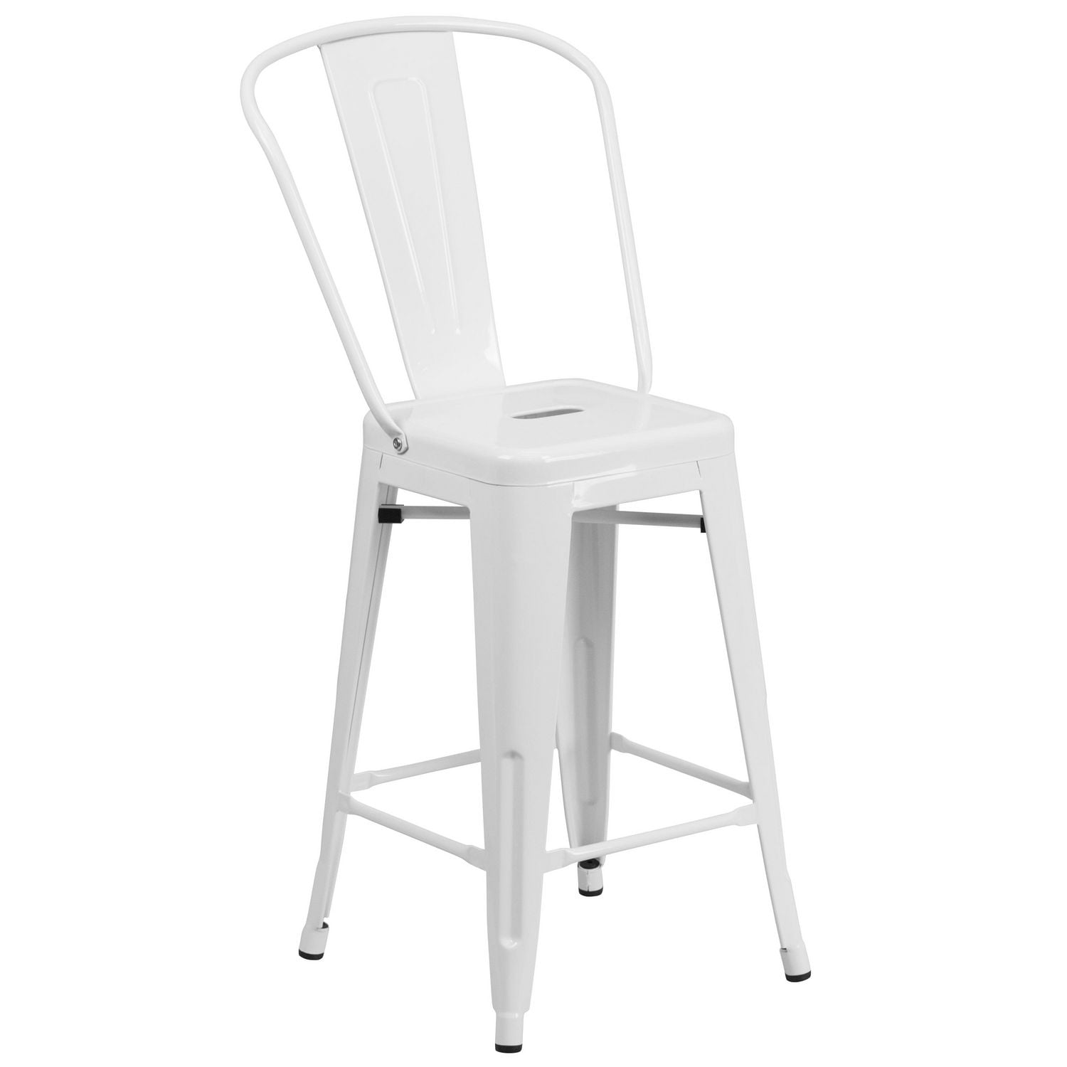 24'' High White Metal IndoorOutdoor Counter Height Stool with Back