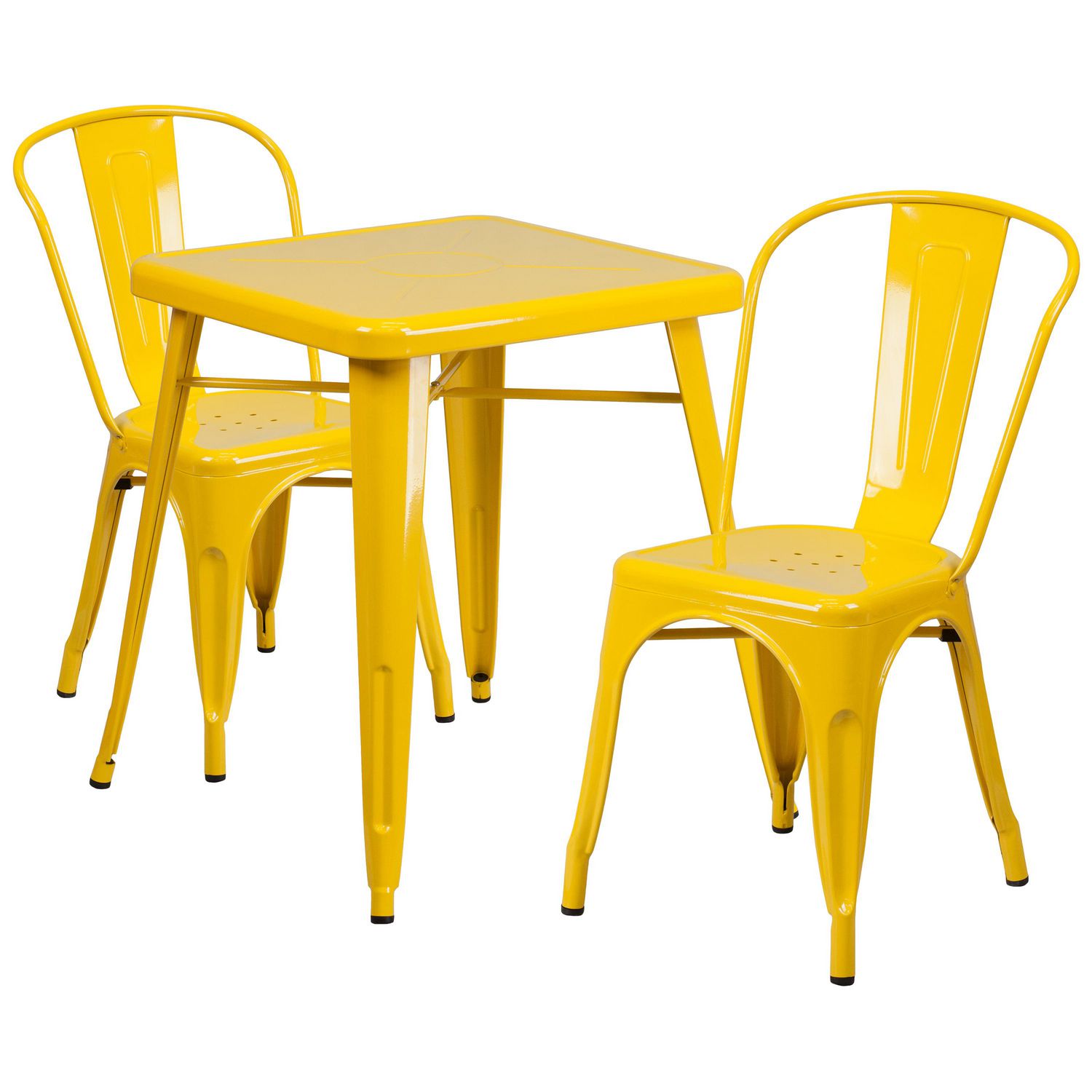 2375 Square Yellow Metal Indoor Outdoor Table Set With 2 Stack
