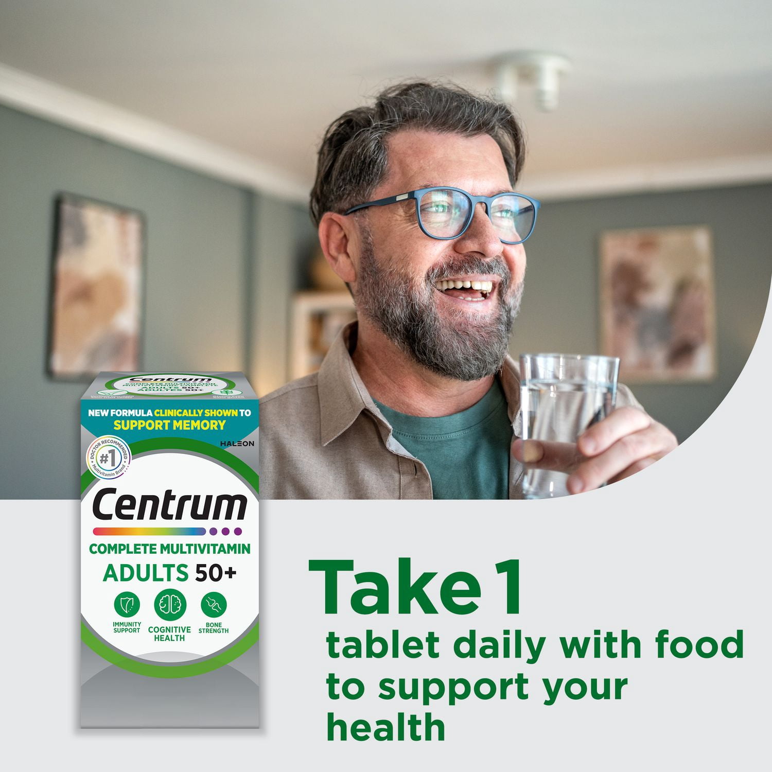 Centrum Adultes 50+, Formule complète, supplément de multivitamines et minéraux éprouvé en clinique pour soutenir la mémoire et la santé cognitive, 250 comprimés