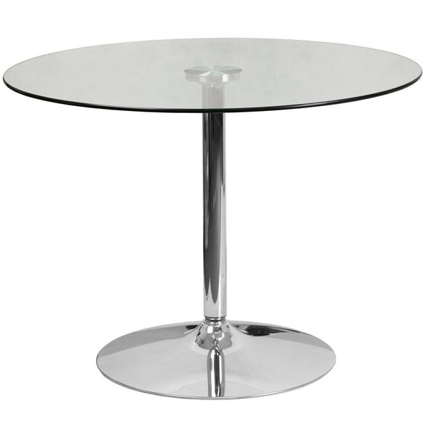 Table ronde en verre de 31,5 pouces avec base en chrome de 29 pouces de hauteur