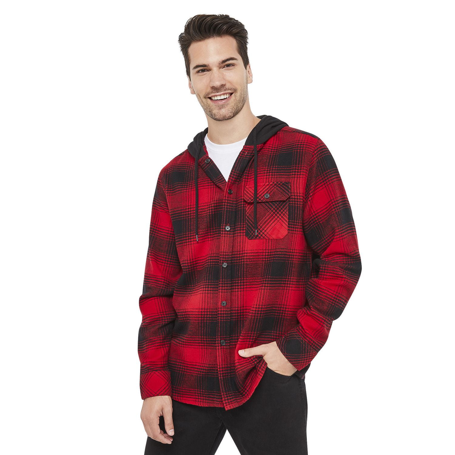 George Men's Long Sleeve Hooded Flannel Shirt | Walmart Canada