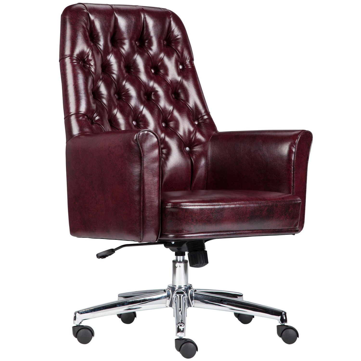 MidBack Traditional Tufted Black Leather Executive Swivel Chair with