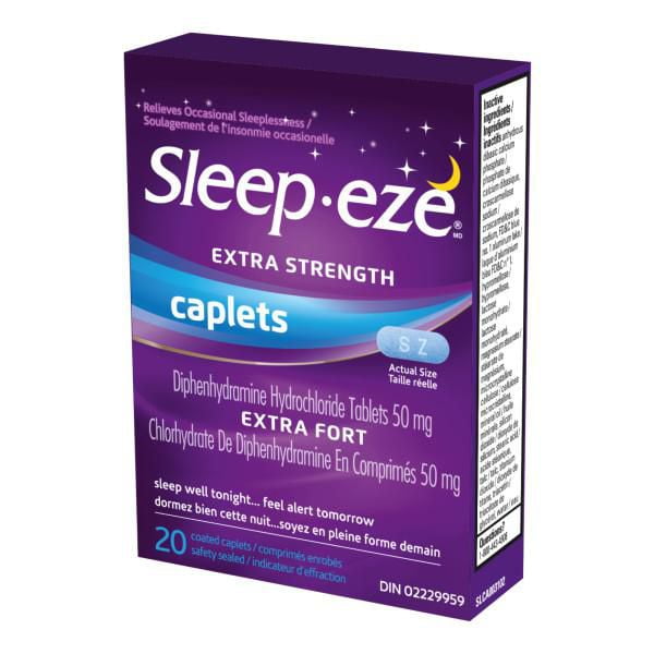Sleep-eze Extra Strength Nighttime Sleep Aid Coated Caplets, 20 Coated caplets and safety sealed