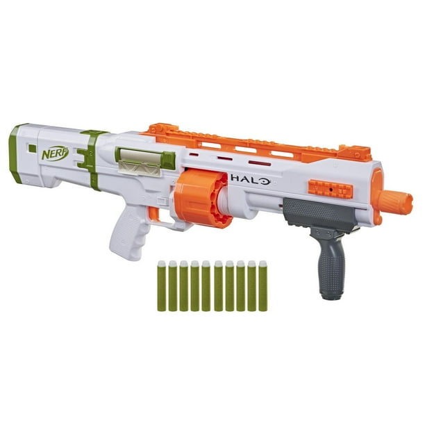 Nerf Halo, blaster Bulldog SG à pompe, barillet rotatif 10 fléchettes,  rails tactiques, 10 fléchettes Nerf Elite officielles, code pour jeu 