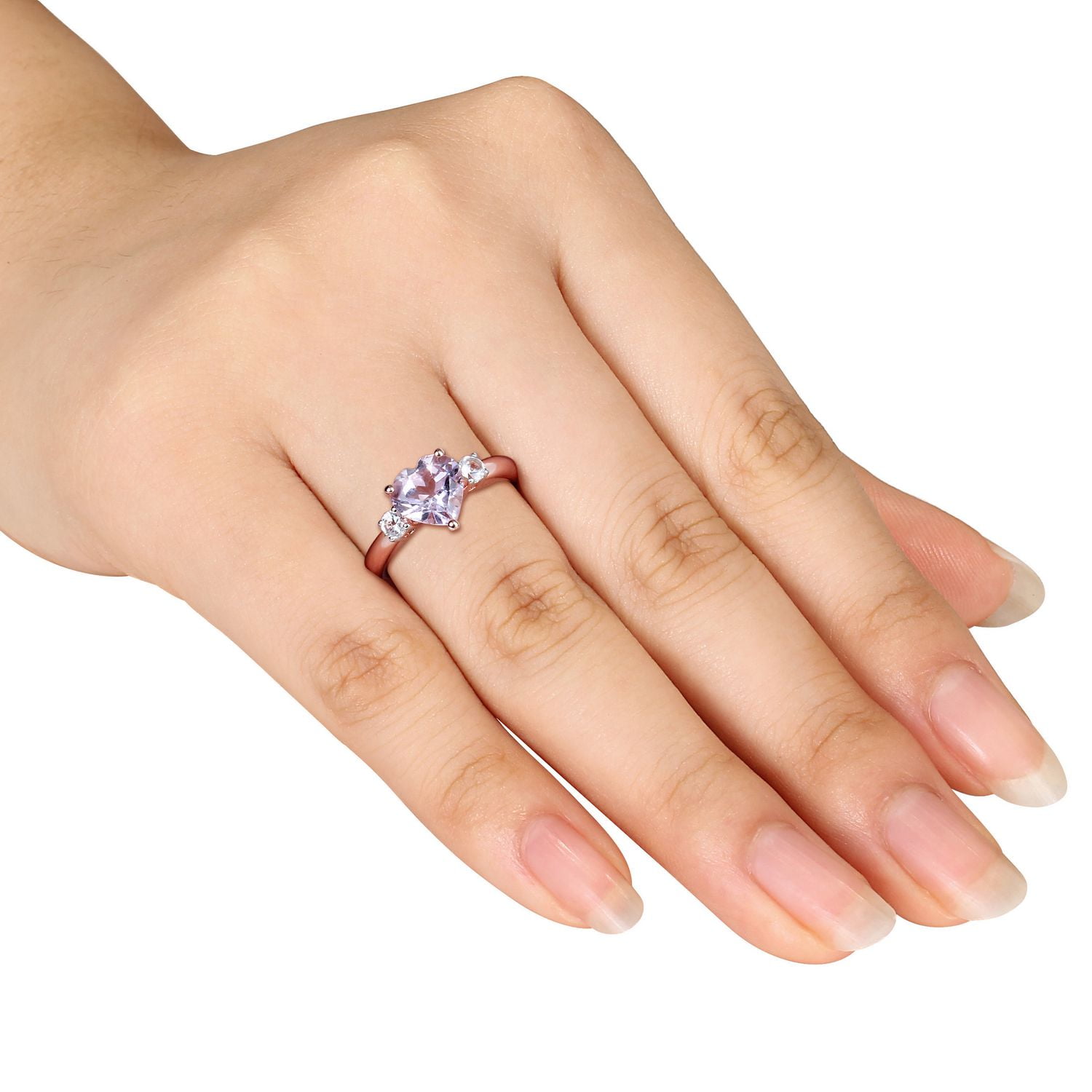 Tangelo 2 Carat T.G.W. Rose de France and Created White Sapphire Pink Rhodium Plated Sterling Silver Heart Ring