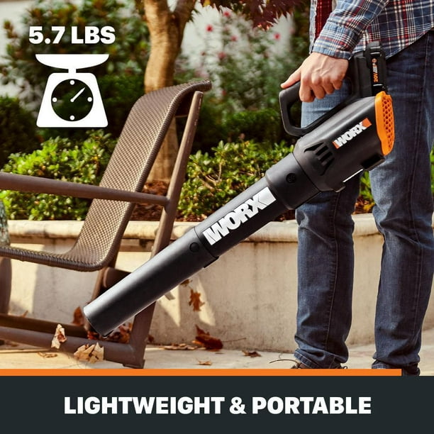 WORX 20V Cordless Jobsite Blower WX094L Compact Leaf Blower for Jobsite  Garage Yards，2.0Ah Battery & Charger Included