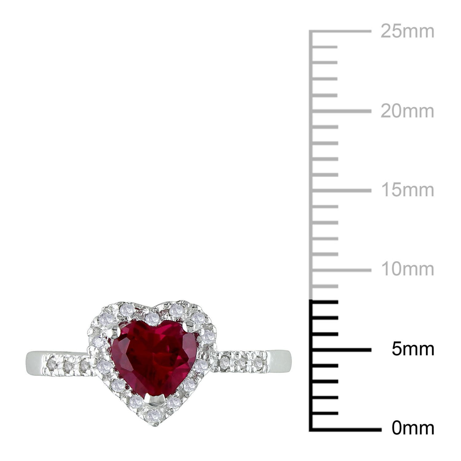 Bague Tangelo en forme de cœur avec 1 carat de rubis synthétique et 0.10 carat de diamant en argent sterling