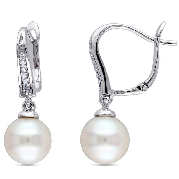 Boucles d'oreille Miabella avec perles cultivées d'eau douce 8-8,5mm et accents de diamants en argent sterling