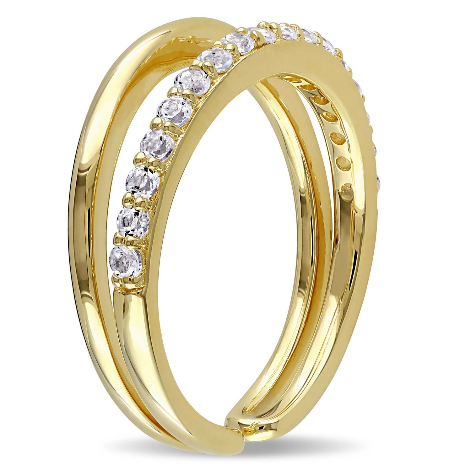 Bague d'anniversaire Miabella avec topazes blanches 3/4 CT PBT en argent sterling plaqué de rhodium jaune
