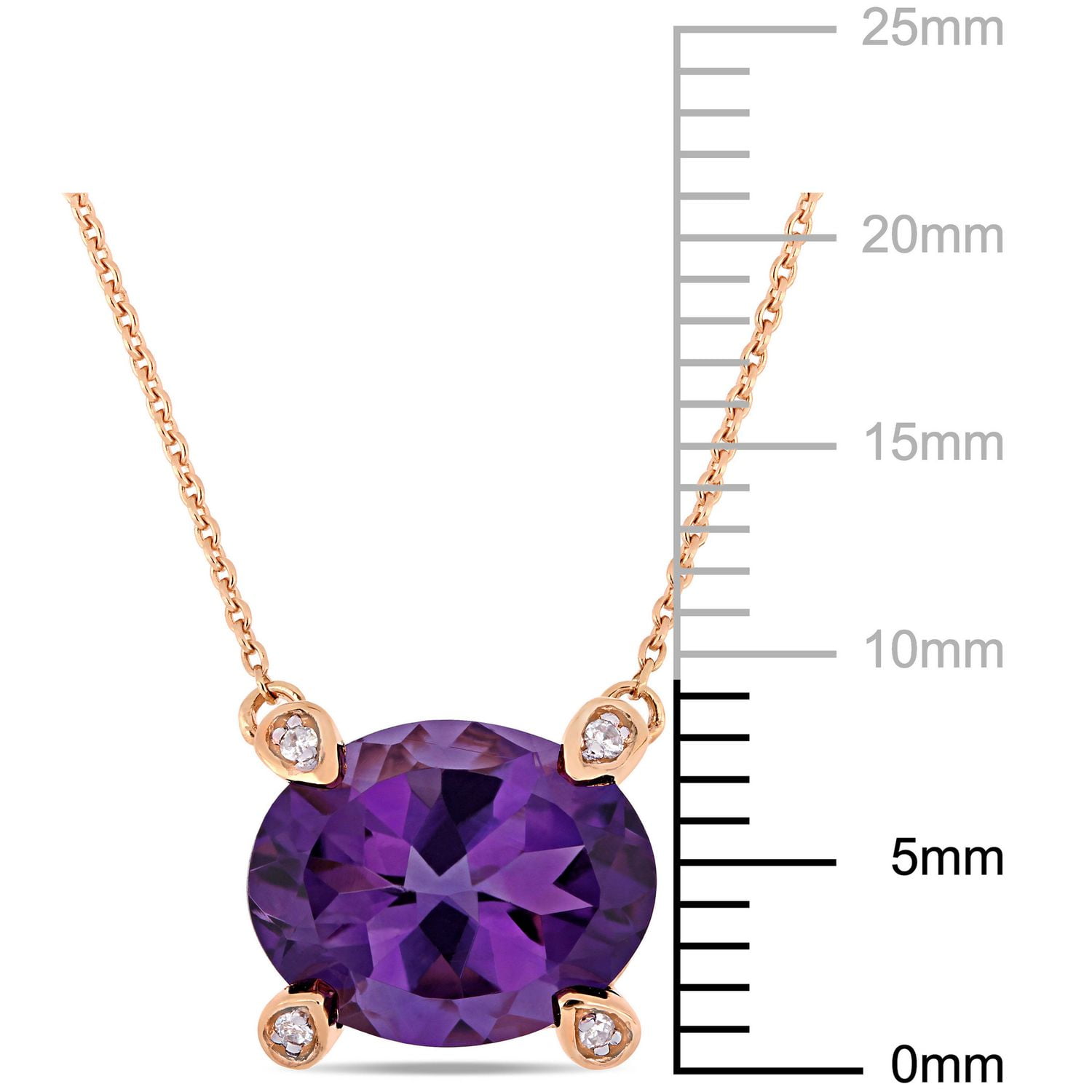 Collier solitaire Tangelo avec améthyste 2-3/8 CT PBT et accents de diamants en or rosé 10K, 17 po
