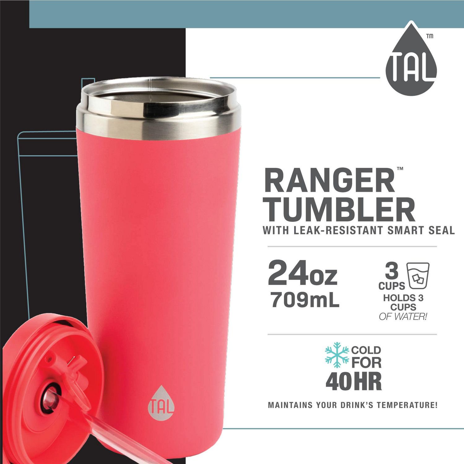 TAL Stainless Steel Ranger Water Bottle 64 fl oz, Slate, BPA Free 