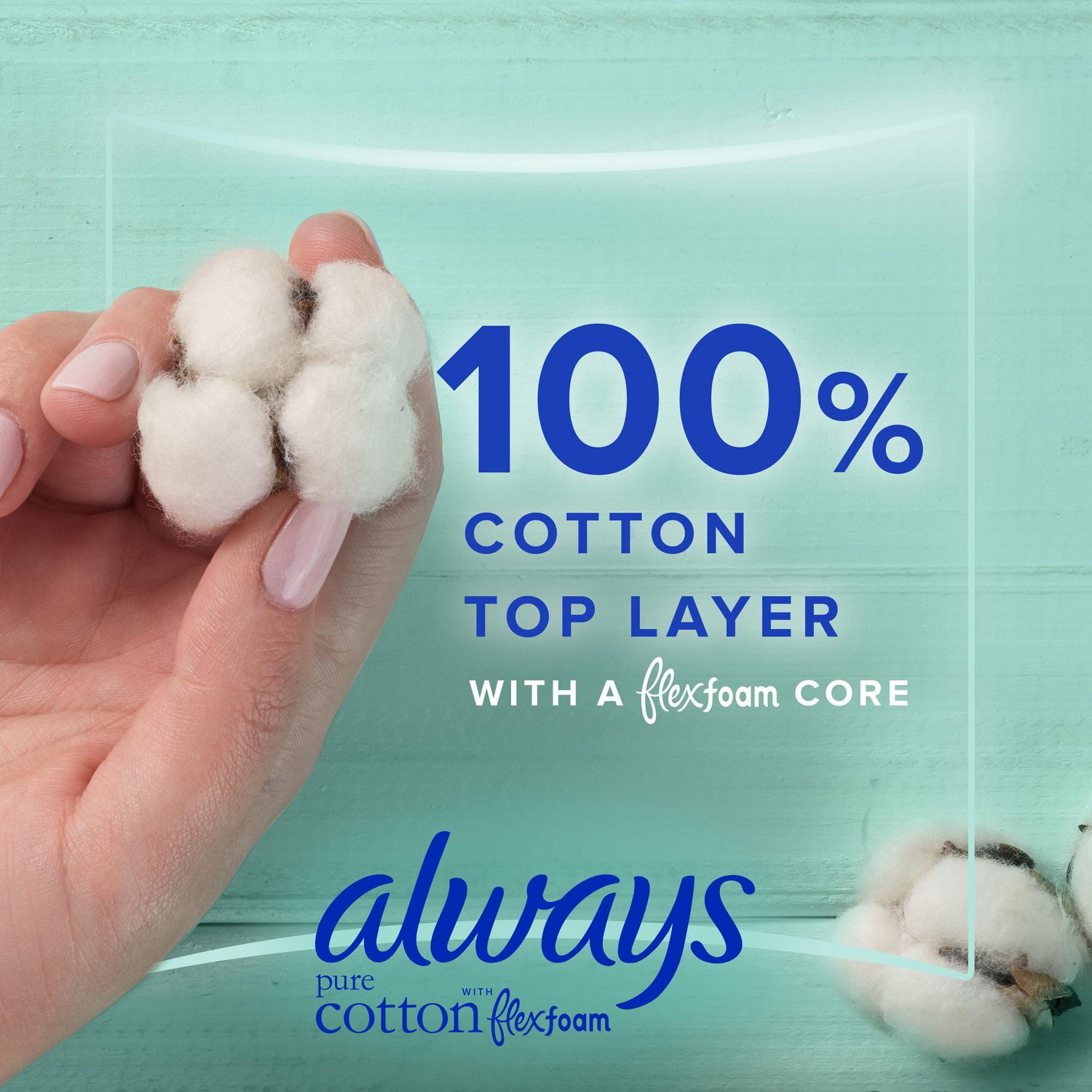 Always Pure Cotton with FlexFoam Pads for Women Size 4 Overnight Absorbency,  Up to 12 hours Zero Leaks, Zero Feel Protection, with Wings, 20 Count 