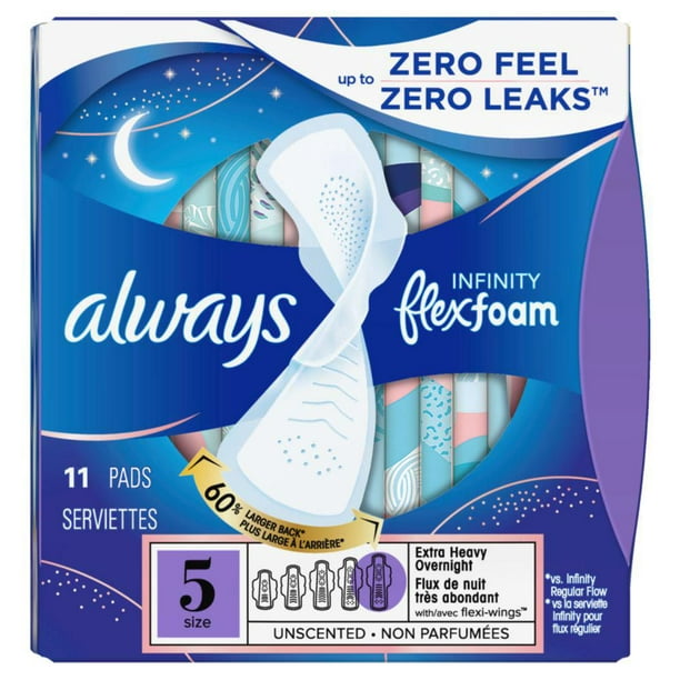 Always Radiant Overnight Feminine Pads for Women, Size 5 Extra Heavy  Nighttime, with Wings, Scented, 18ct 
