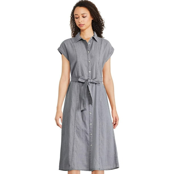 sleeveless button up denim dress Pocketed Light / L Color:Silver Snake Do not bleach refund policy NWT - XS Chelsea