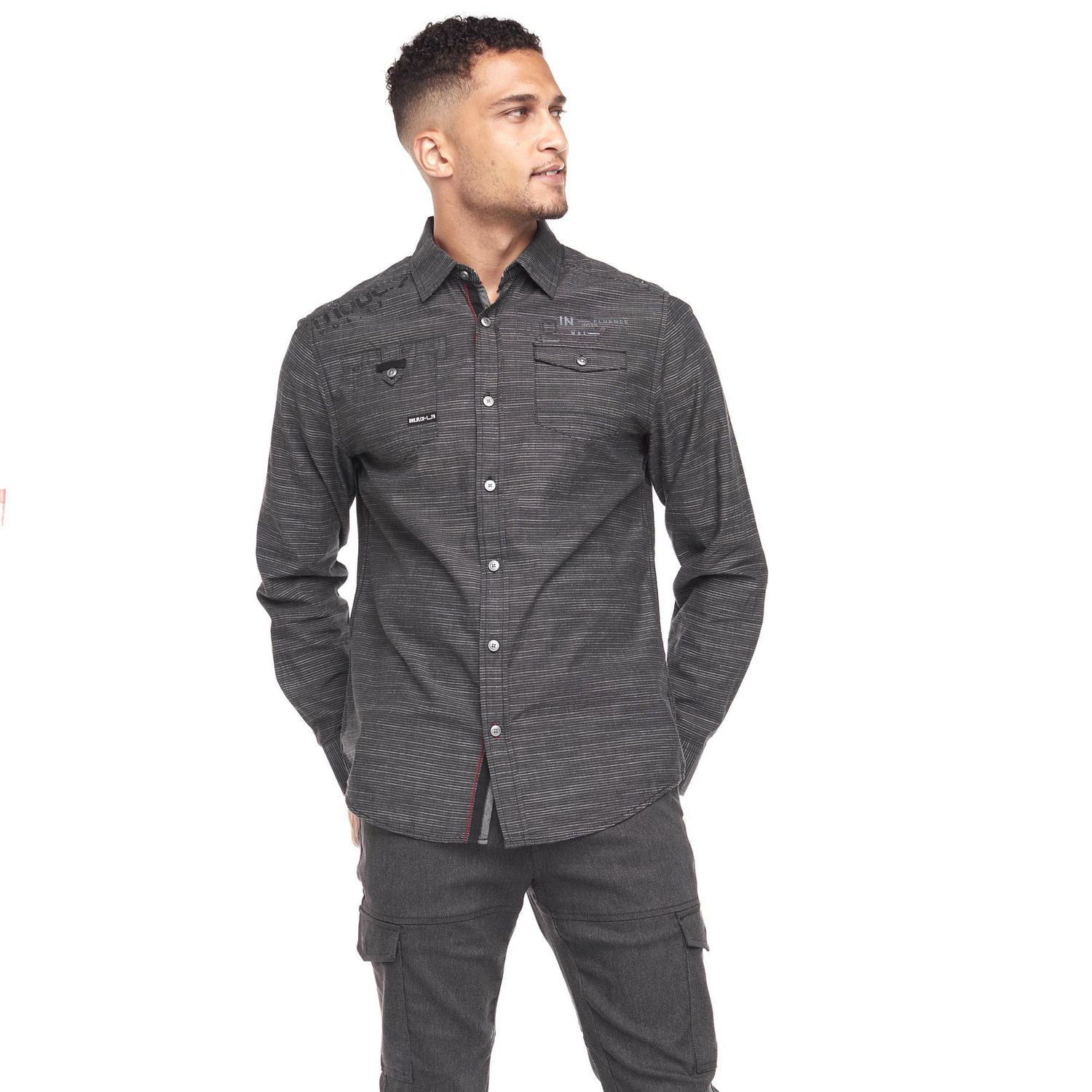 Dark Black Men's Long-Sleeve Shirt With Pockets