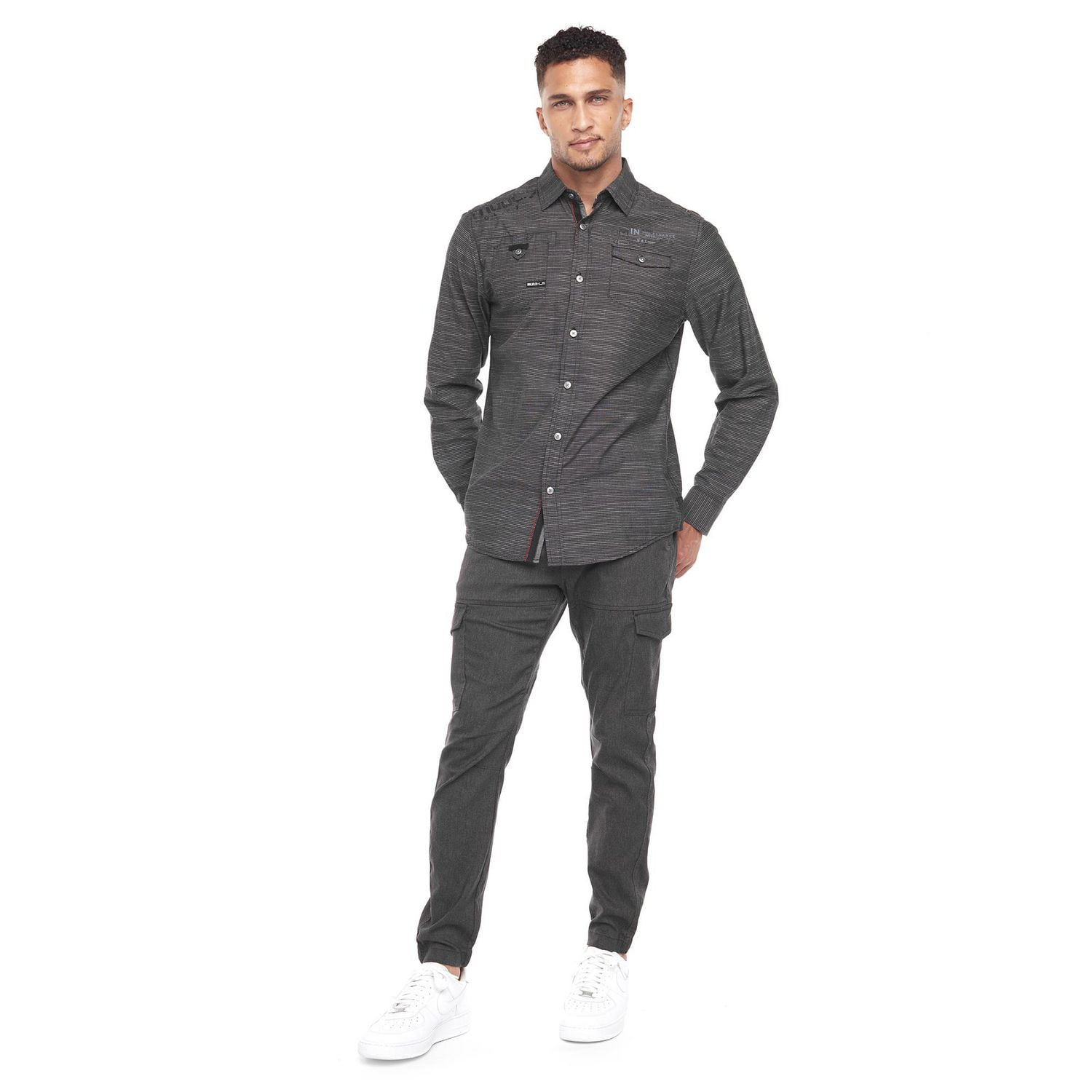Chemise Dark Black avec poches et à manches longues pour homme