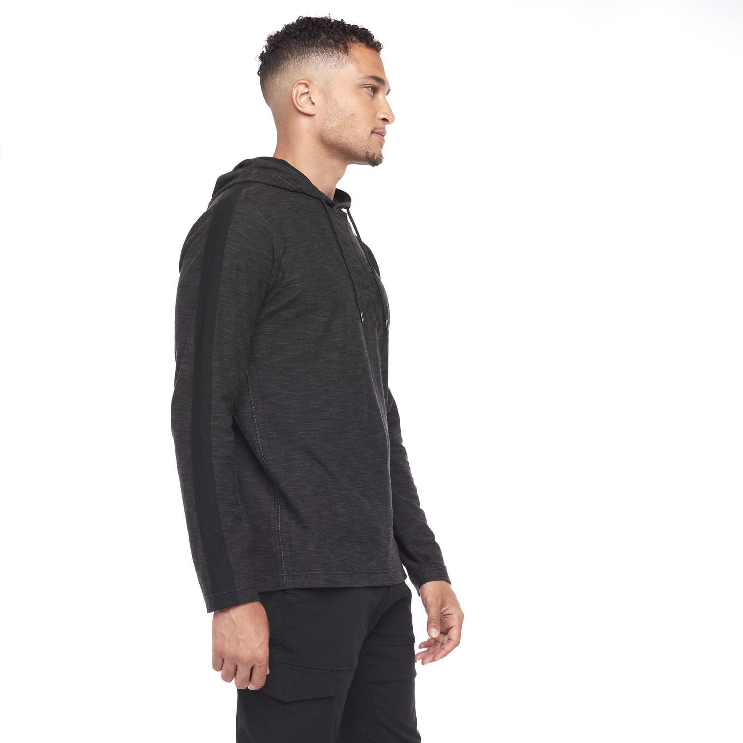 Dark Black Men's Long-Sleeve Hooded T-Shirt