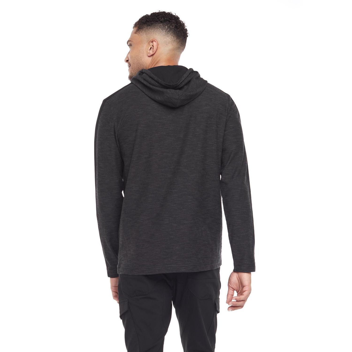 Dark Black Men's Long-Sleeve Hooded T-Shirt