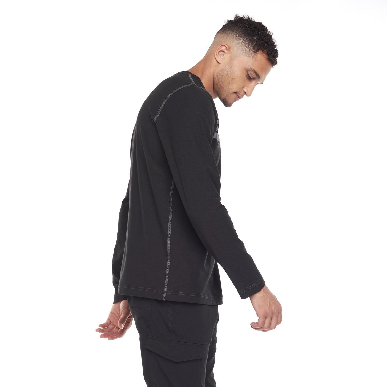 Dark Black Men's Long-Sleeve Graphic Henley T-Shirt