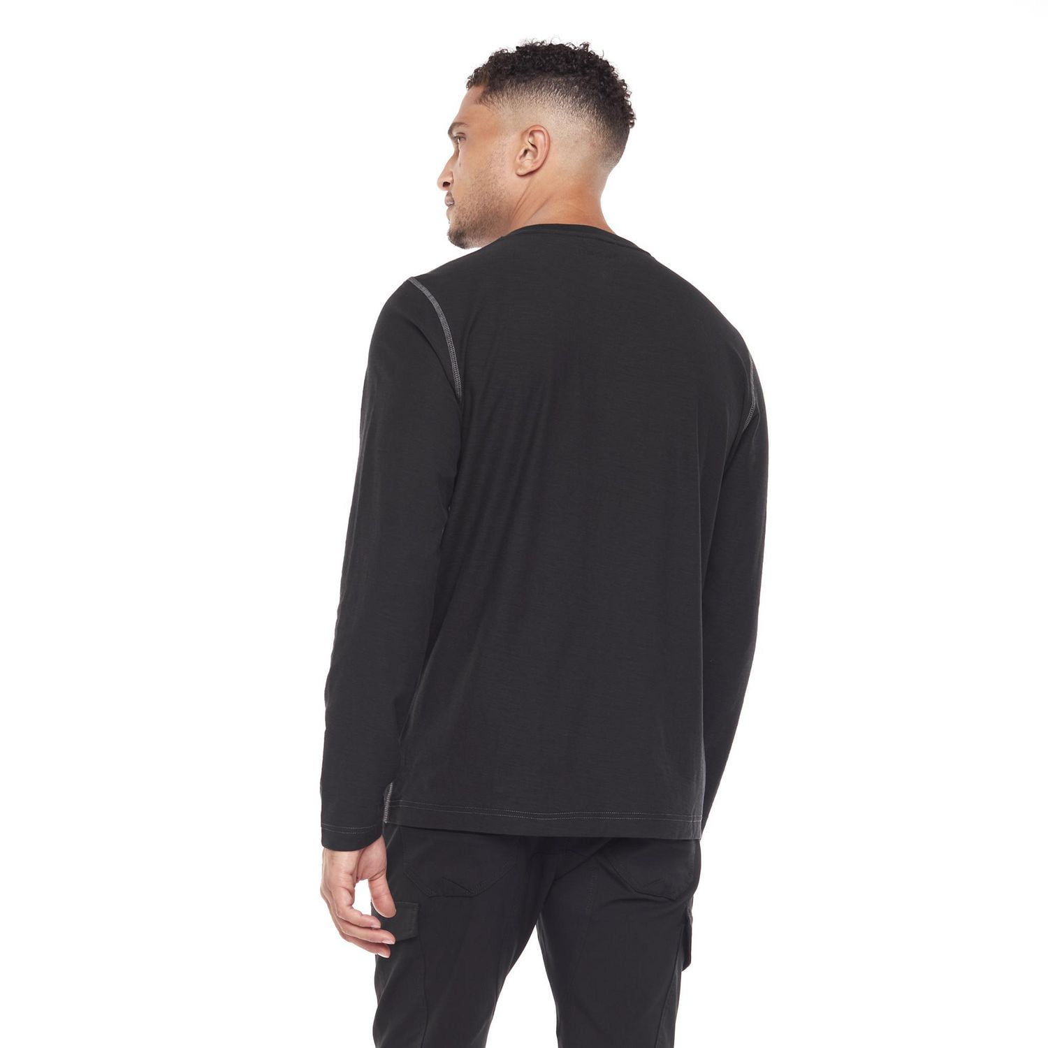 Dark Black Men's Long-Sleeve Graphic Henley T-Shirt
