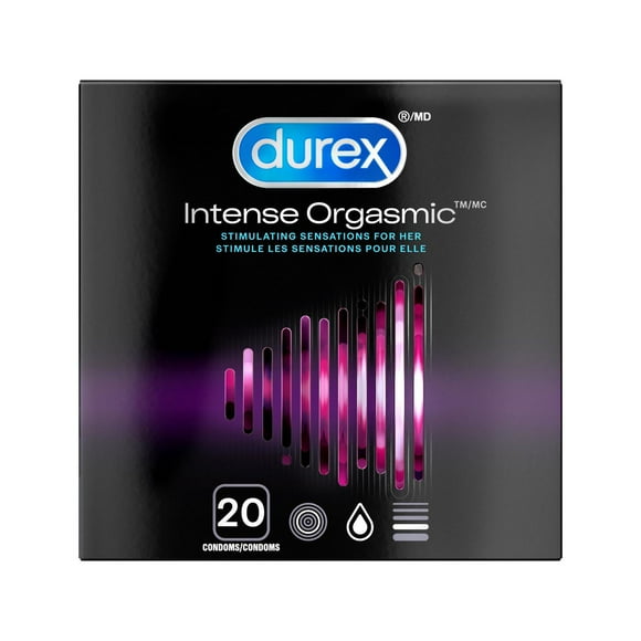 Durex® Intense Orgasmic, Ribbed & Dotted Condoms with Desirex gel for added stimulation, 20 condoms