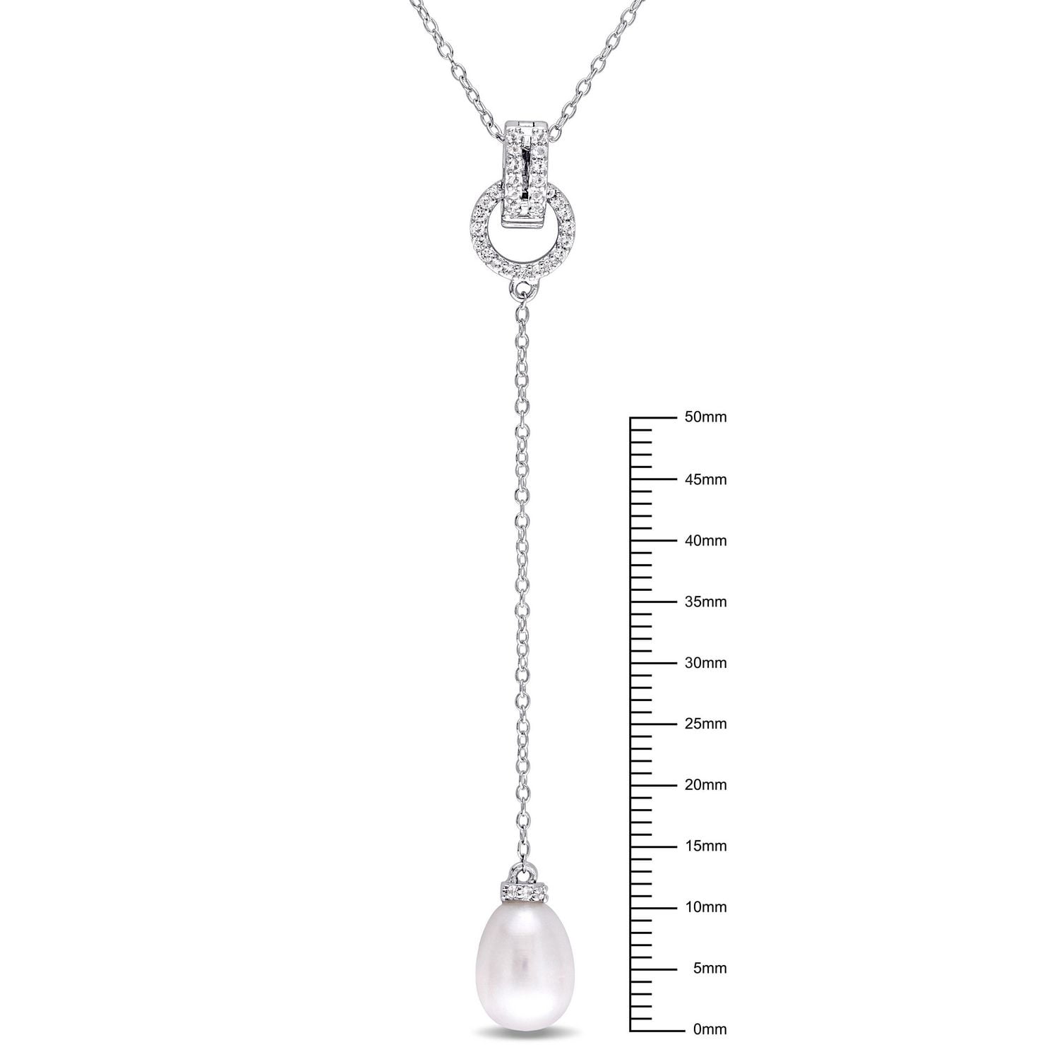 Miabella 8-8.5mm Cultured Freshwater Pearl And White Topaz Sterling Silver Drop Necklace, 18"
