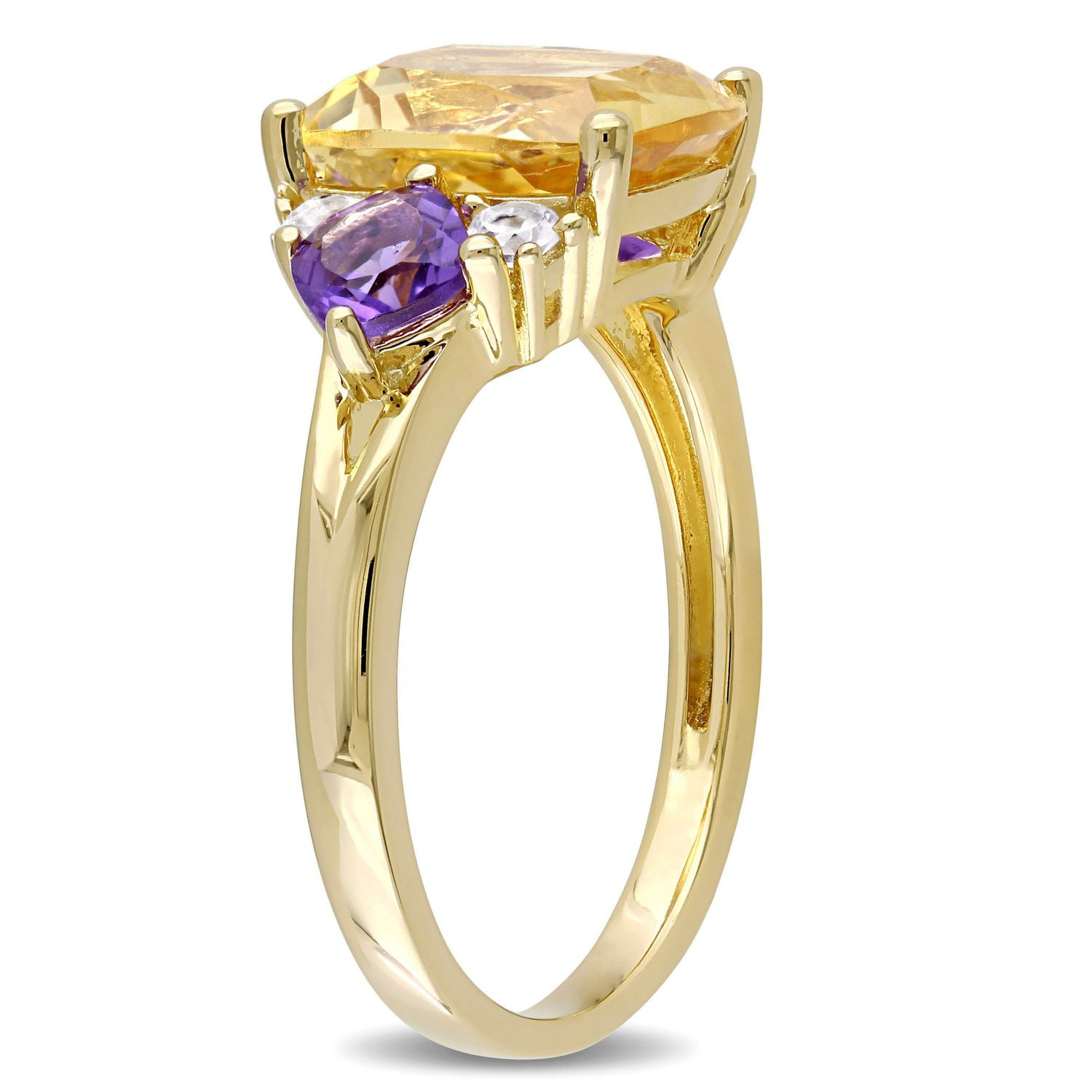 Tangelo 3-1/3 Carat T.G.W. Citrine And Amethyst with White Topaz Yellow Rhodium-Plated Sterling Silver 3-Stone Ring
