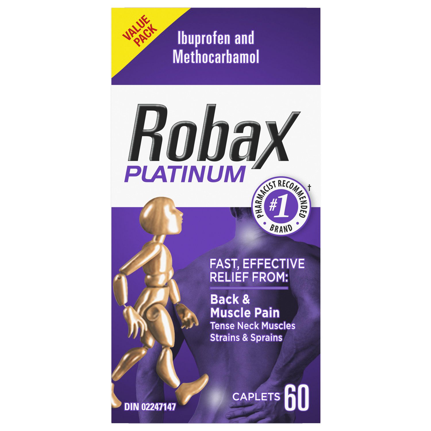 Robax Platine – Soulagement des maux de dos et relaxation musculaire, caplets, emballage de 60