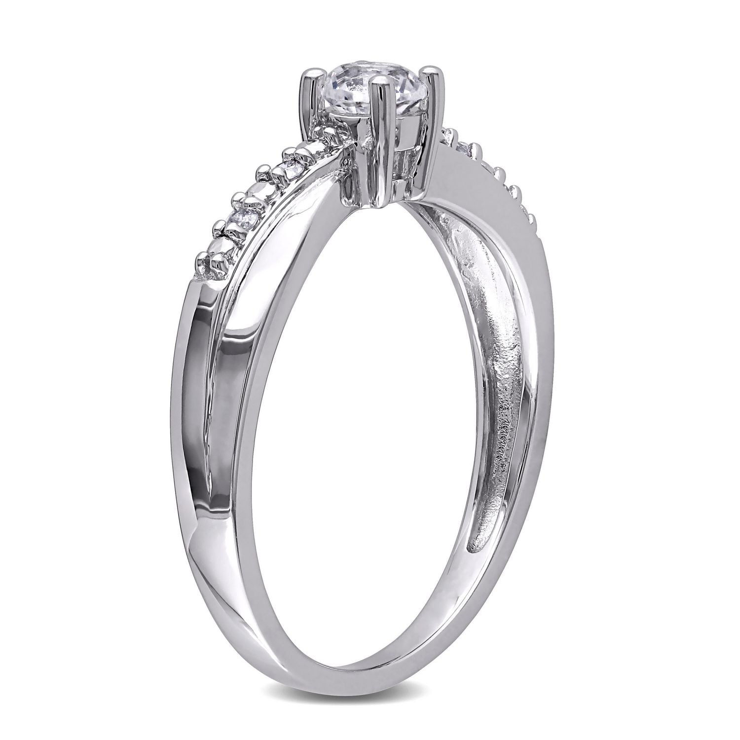 Miabella 0.33 Carat T.G.W. Created White Sapphire and Diamond Accent Sterling Silver Cross-Over Engagement Ring