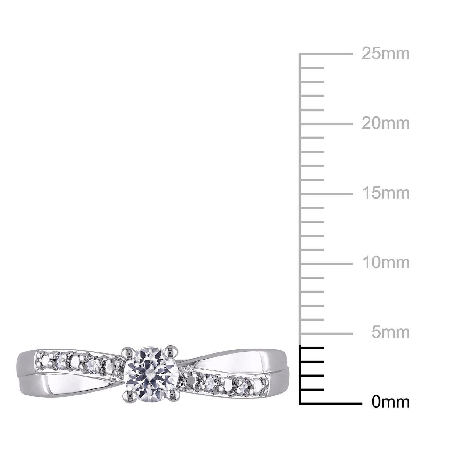 Bague de fiançailles Miabella entrecroisée avec 0.33 carat de saphir blanc synthétique et diamant en argent sterling