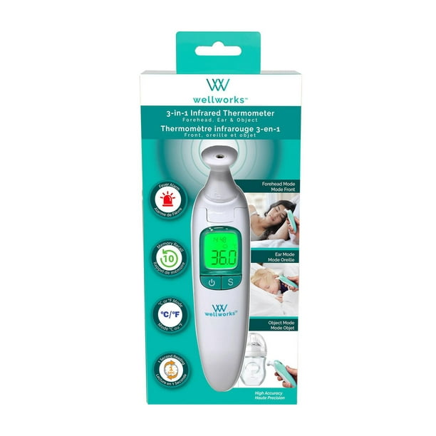 Wellworks™ Thermomètre infrarouge auriculaire et frontal Bip d