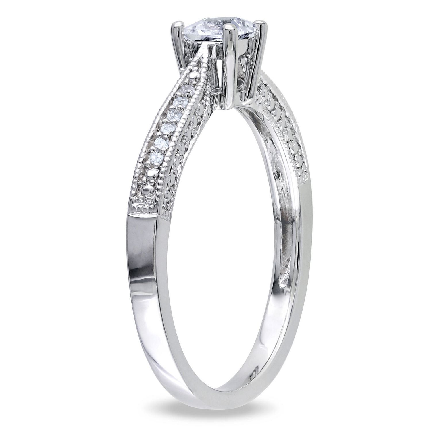 Miabella 0.33 Carat T.G.W. Created White Sapphire and Diamond Accent Sterling Silver Engagement Ring