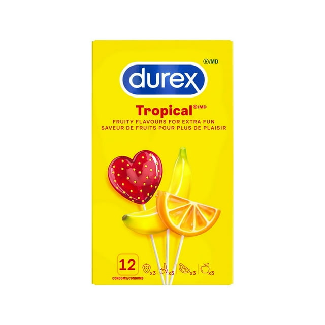 Durex® Tropical Flavoured Latex Condoms, Assorted, 53mm, 12 Count