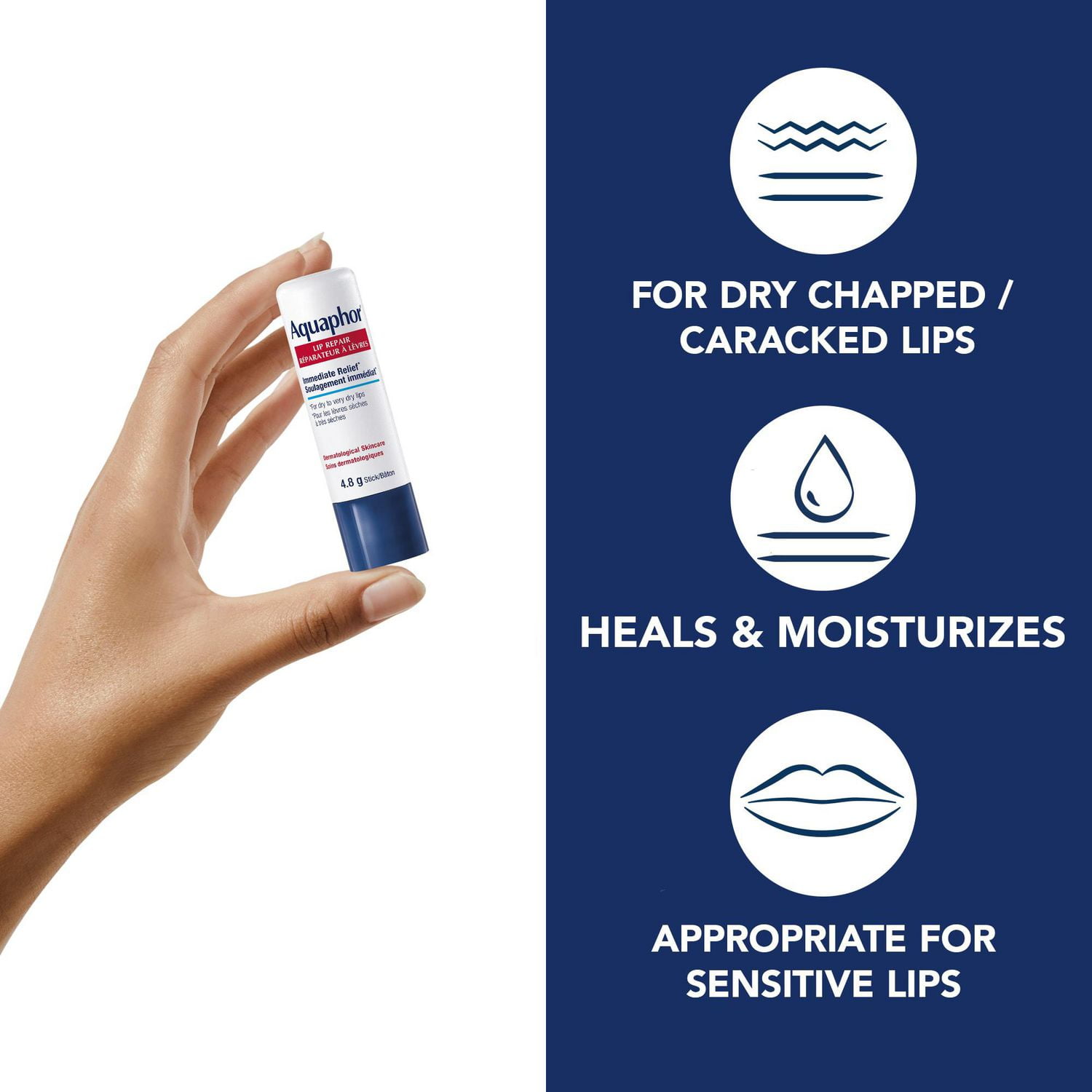 Aquaphor Lip Repair Lip Balm Stick for Dry, Chapped and Cracked Lips, 2x4.8g stick