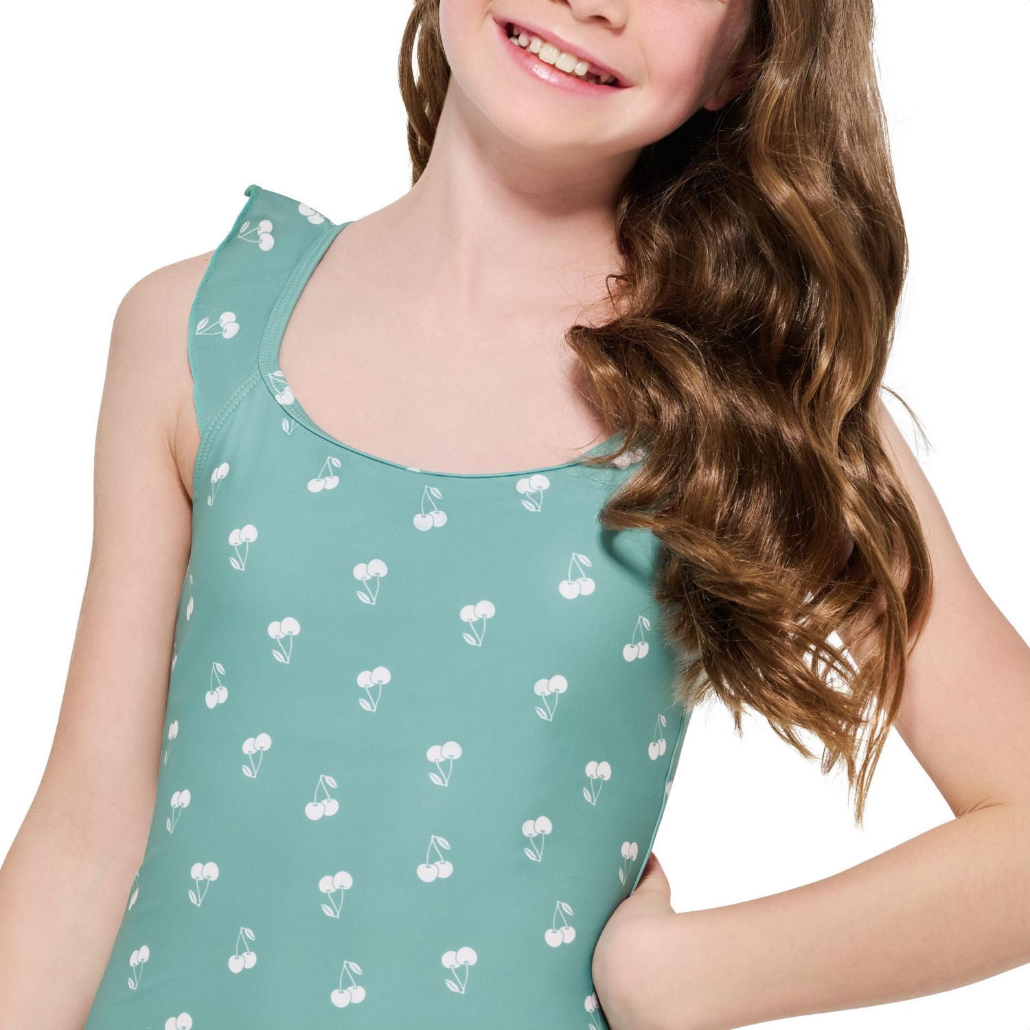 Summer Flirtt Girls Printed One Piece Swimsuit with Ruffle Strap Detail